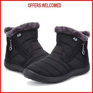 Women's Winter Snow Boots Fur Lined Ankle Booties Side Zipper Warm Lightweight